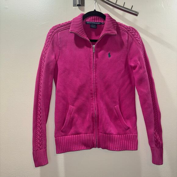 Vintage Ralph Lauren Sport Pink Zip-Up Cable Knit Jacket Size Medium - Picture 8 of 15